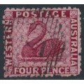 AUSTRALIA / WA - 1865 4d carmine Swan, perf. 12½, reversed watermark, used – SG # 56x