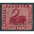 AUSTRALIA / WA - 1882 4d carmine Swan, perf. 14, sideways watermark, used – SG # 78