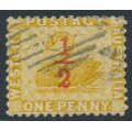 AUSTRALIA / WA - 1884 ½d on 1d yellow-ochre Swan, perf. 12, used – SG # 90w