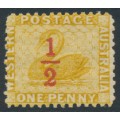 AUSTRALIA / WA - 1884 ½d on 1d yellow-ochre Swan, perf. 12, MH – SG # 90w