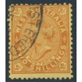 AUSTRALIA / WA - 1906 2/- orange on yellow QV, perf. 12½, used – SG # 124b