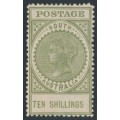 AUSTRALIA / SA - 1908 10/- green Long Tom, thick POSTAGE, crown SA wmk, MH – SG # 291