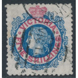 AUSTRALIA / VIC - 1878 5/- grey-blue/carmine QV, perf. 13:13, used – SG # 140c