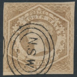 AUSTRALIA / NSW - 1859 6d grey-brown Diadem, imperforate, ‘8’ watermark, used – SG # 96a