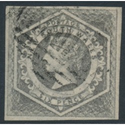 AUSTRALIA / NSW - 1854 6d grey Diadem, imperforate, ‘6’ watermark, used – SG # 94