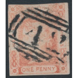 AUSTRALIA / NSW - 1852 1d vermilion Laureates, imperf., no watermark, used – SG # 47