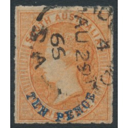 AUSTRALIA / SA - 1866 10d on 9d orange QV, large star watermark, rouletted, used – SG # 35