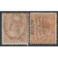 AUSTRALIA / QLD - 1890 2/- pale brown & red-brown QV, perf. 13:13, used – SG # 197+198