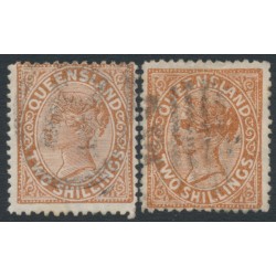 AUSTRALIA / QLD - 1890 2/- pale brown & red-brown QV, perf. 13:13, used – SG # 197+198