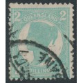 AUSTRALIA / QLD - 1897 2/- turquoise-blue QV, Q crown watermark, used – SG # 254