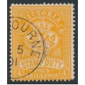 AUSTRALIA / VIC - 1897 4/- orange Stamp Duty, perf. 12½, CTO – SG # 346