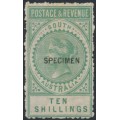 AUSTRALIA / SA - 1892 10/- green Long Tom overprinted SPECIMEN, MH – SG # 197as