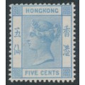 HONG KONG - 1882 5c pale blue Queen Victoria, crown CA watermark, MNG – SG # 35