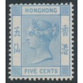 HONG KONG - 1882 5c pale blue Queen Victoria, crown CA watermark, MNG – SG # 35