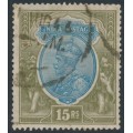 INDIA - 1928 15R blue/olive KGV, multiple star watermark, used – SG # 218