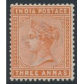 INDIA - 1882 3a orange Queen Victoria, star watermark, MH – SG # 93