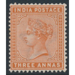 INDIA - 1882 3a orange Queen Victoria, star watermark, MH – SG # 93