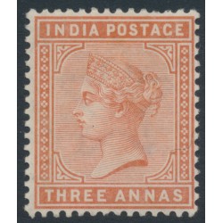 INDIA - 1890 3a brown-orange Queen Victoria, star watermark, MH – SG # 94