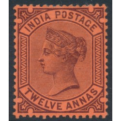 INDIA - 1888 12a purple on red Queen Victoria, star watermark, MH – SG # 100