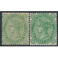 INDIA - 1892-1897 2a6p yellow-green & blue-green QV, MH – SG # 103-104