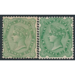 INDIA - 1892-1897 2a6p yellow-green & blue-green QV, MH – SG # 103-104