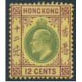 HONG KONG - 1906 12c green/purple on yellow KEVII, multi crown CA watermark, MH – SG # 82