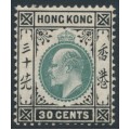 HONG KONG - 1906 30c dull green/black KEVII, multi crown CA watermark, MH – SG # 84a