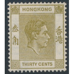 HONG KONG - 1945 30c yellowish olive KGVI definitive, perf. 14½:14, MH – SG # 151a