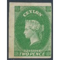 CEYLON - 1857 2d yellowish green QV, imperforate, large star watermark, MNG – SG # 3a