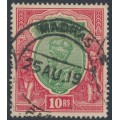 INDIA - 1913 10R green/scarlet KGV, single star watermark, used – SG # 189