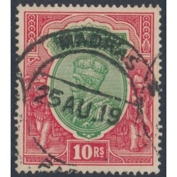 INDIA - 1913 10R green/scarlet KGV, single star watermark, used – SG # 189