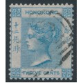HONG KONG - 1865 12c blue QV, crown CC watermark, used – SG # 12a