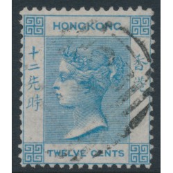 HONG KONG - 1865 12c blue QV, crown CC watermark, used – SG # 12a