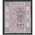 HONG KONG - 1882 10c dull mauve QV, crown CA watermark, private perfin, MNG – SG # 36