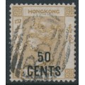 HONG KONG - 1885 50c on 48c yellowish brown QV, crown CA watermark, used – SG # 41