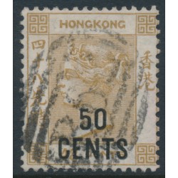 HONG KONG - 1885 50c on 48c yellowish brown QV, crown CA watermark, used – SG # 41