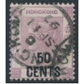 HONG KONG - 1891 50c on 48c dull purple QV, crown CA watermark, used – SG # 49