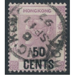 HONG KONG - 1891 50c on 48c dull purple QV, crown CA watermark, used – SG # 49