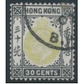 HONG KONG - 1903 30c dull green/black KEVII, multi crown CA watermark, used – SG # 84