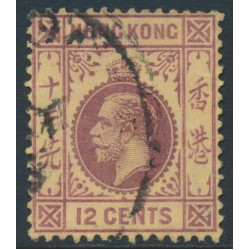 HONG KONG - 1912 12c purple on yellow KGV, multi crown CA watermark, used – SG # 106