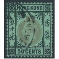 HONG KONG - 1917 50c black/green, olive back KGV, multi crown CA watermark, used – SG # 111b