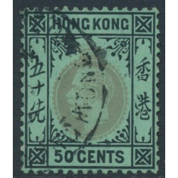 HONG KONG - 1917 50c black/green, olive back KGV, multi crown CA watermark, used – SG # 111b