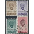 INDIA - 1948 1½a to 10R Mahatma Gandhi set of 4, used – SG # 305-308