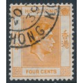 HONG KONG - 1938 4c orange KGVI definitive, perf. 14:14, used – SG # 142