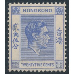 HONG KONG - 1938 25c bright blue KGVI definitive, MNH – SG # 149