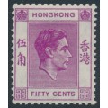 HONG KONG - 1938 50c purple KGVI definitive, perf. 14:14, MH – SG # 153