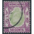 HONG KONG - 1906 50c green/magenta KEVII, multi crown CA watermark, used – SG # 85a