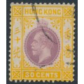 HONG KONG - 1912 30c purple/orange KGV, multi crown CA watermark, used – SG # 110a