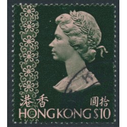 HONG KONG - 1973 $10 pink/deep blackish olive QEII, crown CA watermark, used – SG # 295