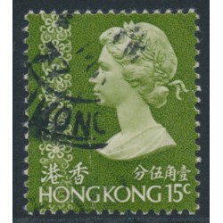 HONG KONG - 1975 15c yellow-green QEII, diagonal watermark, used – SG # 312